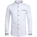 ZEROYAA Mens Hipster Mandarin Collar Slim Fit Long Sleeve Casual Button Down Oxford Dress Shirt with Pocket