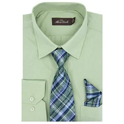 Alberto Danelli Slim Fit Dress Shirt for Men with Matching Tie and Handkerchief Set Long Sleeve