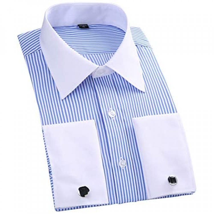 Cloudstyle Men's Dress Shirt Slim Fit Button Down Stripe Checked Shirt