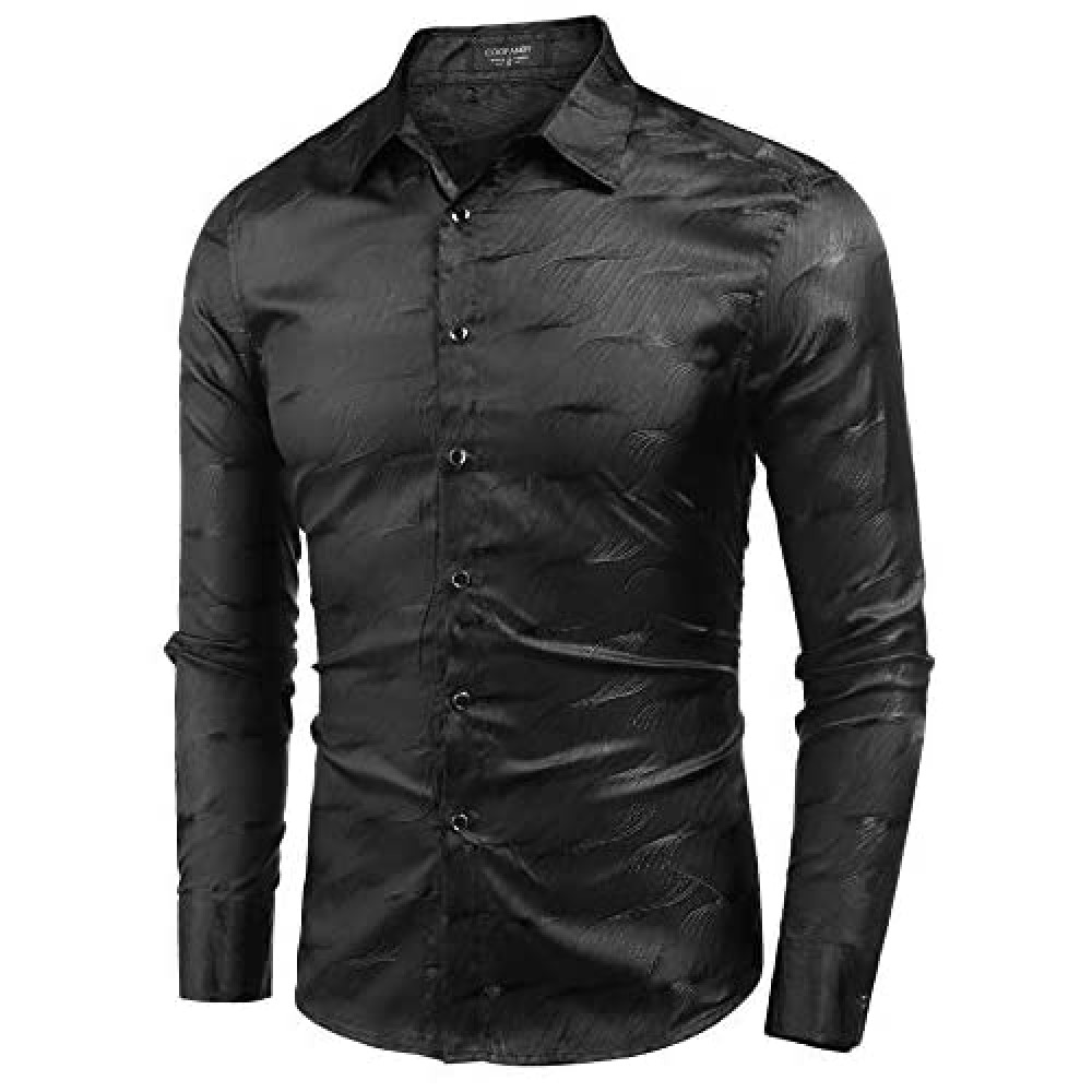 COOFANDY Men's Luxury Dress Shirt Long Sleeve Slim Fit Wrinkle-Free Business Button Down Shirts