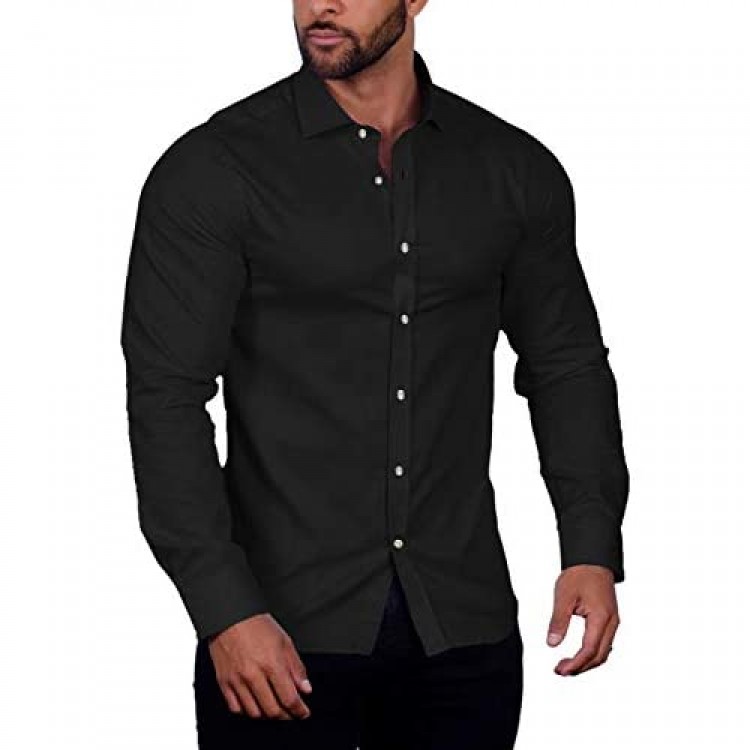 COOFANDY Men's Muscle Fit Dress Shirts Wrinkle-Free Long Sleeve Casual Button Down Shirt
