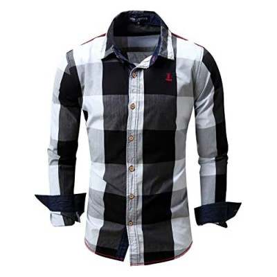 FREDD MARSHALL Men's Long Sleeve Slim Fit 100% Cotton Plaid Shirts