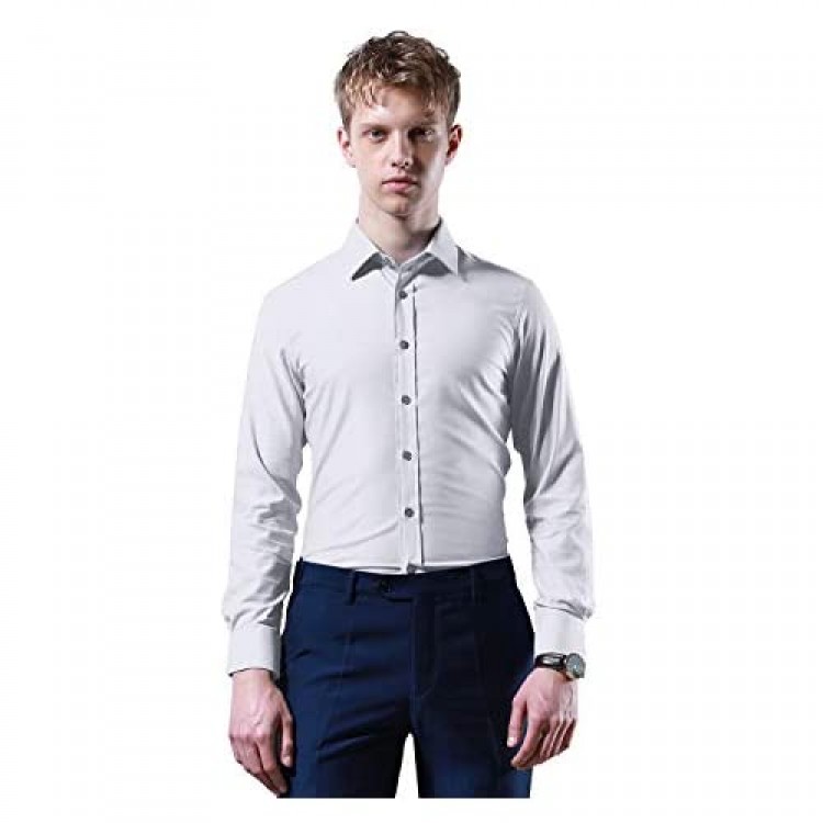 GOODYOUNG Men's Bamboo Fiber Slim Long Sleeve Dress Shirt with Details and Comfortable Material