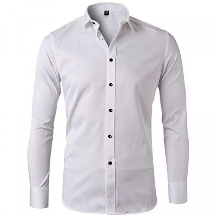 INFLATION Mens Dress Shirts Bamboo Fiber Slim Fit Long Sleeve Casual Button Down Shirts Wrinkle Free Dress Shirts for Men