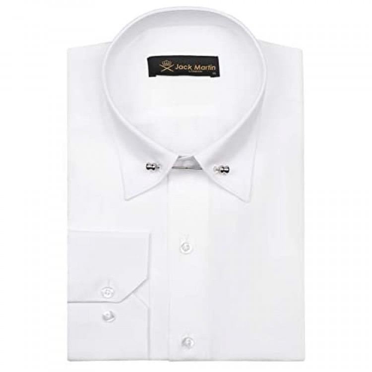 Jack Martin - White Oxford Pin Collar Shirt - Mens Business Wedding & Dress Shirts with Collar Bar