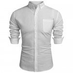LecGee Men's Oxford Dress Shirts Casual Button Down Long Sleeve Solid Regular Fit Shirts with Pocket