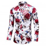 LEFTGU Men's Slim fit Floral Printed Beach Hawaiian Button-Down Dress Shirt