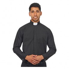 Men's Long Sleeves Tab Collar Clergy Shirt Black