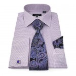 Men's Regular Fit Dress Shirts with Tie Hanky Cufflinks Set Combo French Cuffs Check Pattern