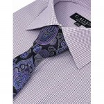 Men's Regular Fit Dress Shirts with Tie Hanky Cufflinks Set Combo French Cuffs Check Pattern