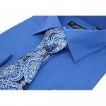 Men's Solid Micro Pattern Regular Fit Dress Shirts with Tie Hanky Cufflinks Combo French Cuffs