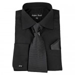 Milano Moda Mens Solid Classic Dress Shirt with Tie Hankie & French Cuffs SG27