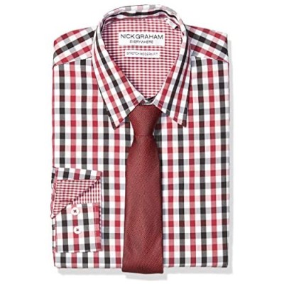 Nick Graham Men's Stretch Modern Fit Mini Check Dress Shirt and Solid Tie Set