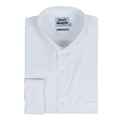 Readyfit Men's Dress Shirt Regular Fit White Blue Long-Sleeves Solid Shirts RFA1101_2