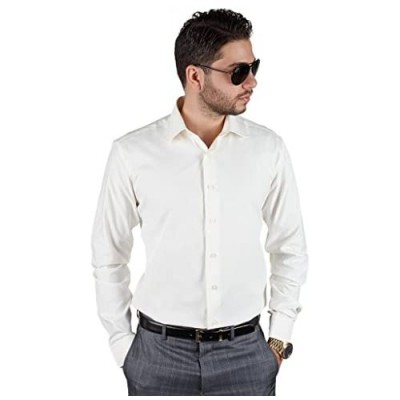 Slim Fit Men's Dress Shirt Solid Color Long Sleeves Spread Collar Fitted by AZAR