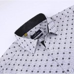 Suslo Couture Azaro Uomo Men's Modern Fit White Geometric Long Sleeve Shirts Wrinkle-Free