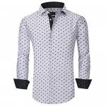 Suslo Couture Azaro Uomo Men's Modern Fit White Geometric Long Sleeve Shirts Wrinkle-Free
