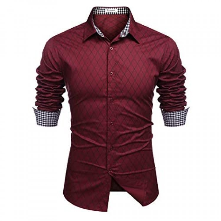 Tinkwell Men's Casual Dress Shirt Button Down Regular fit Long Sleeve Plaid Work Shirt