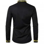 ZEROYAA Men's Luxury Gold Embroidery Design Slim Fit Long Sleeve Button Up Dress Shirts
