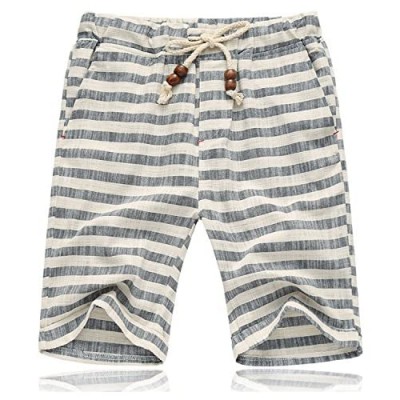 Banana Bucket Men’s Summer Casual Linen Drawstring Striped Beach Shorts
