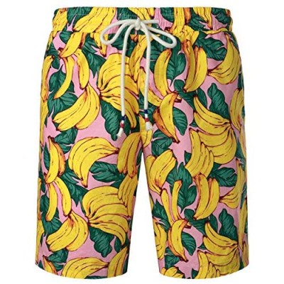 JOGAL Men's Fun Fruit Printed Flat Front Casual Beach Aloha Hawaiian Shorts