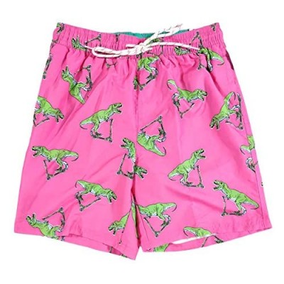 Men's Funny Swim Shorts Pink Dinosaur Novelty Trunks Above The Knee Swimwear