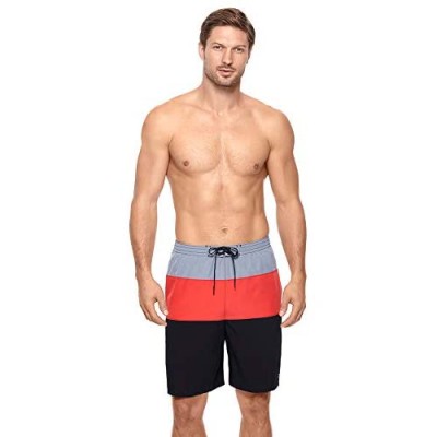 Reebok Men's Swimwear UPF 50 Colorblock Volley Elastic Waist Swim Shorts Bathing Suit Trunks