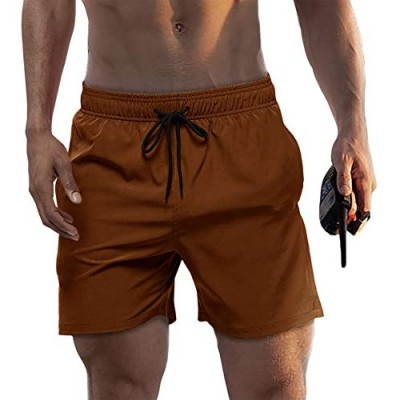 Runcati Mens Quick Dry Swim Trunks Beach Solid Swimsuit Lightweight Sports Shorts with Zipper Pockets Mesh Lining