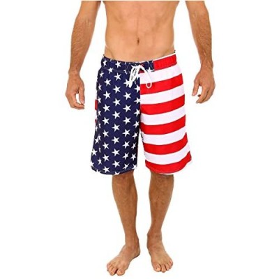 UZZI Men's Faded Patriotic Glory USA American Flag Swim Trunks